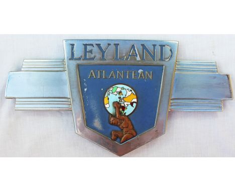 Leyland Atlantean Radiator Badge depicting centre image of Atlas holding circular, enamel globe. Ex Oldham CT 171 bus.