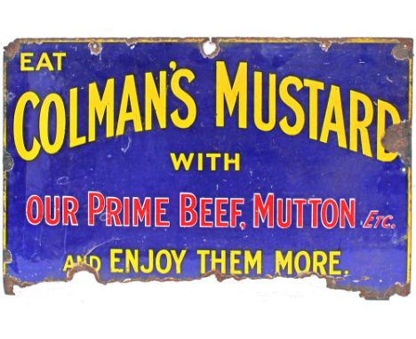 Enamel Sign COLMANS MUSTARD, measures 22in x 14in.