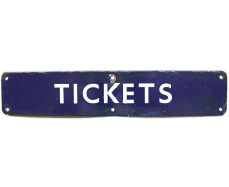 BR(E) enamel Doorplate TICKETS. Flangeless variety measuring 18in x 3.5in. Centre crease and some areas of restoration.