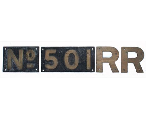 Rhodesian Railway brass plates comprising: No; 501; R; R.  Ex Beyer Garratt. 14 Class. (4 items)