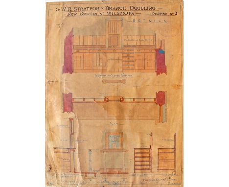 GWR thick card, coloured Plan, Stratford Branch Doubling – New Station at Wilmcote dated 26th February 1907. The plan details