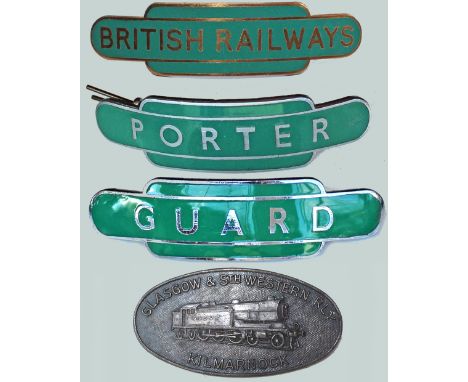 BR(S) enamel Capbadges, qty 3 comprising: a nickel PORTER in mint condition with rear clip; a nickel GUARD in mint condition,
