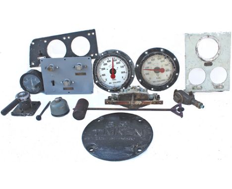 Miscellaneous Diesel items to include: a pair of 920 gallon Fuel Gauges; a pair of blank instrument panels; a driver's handle