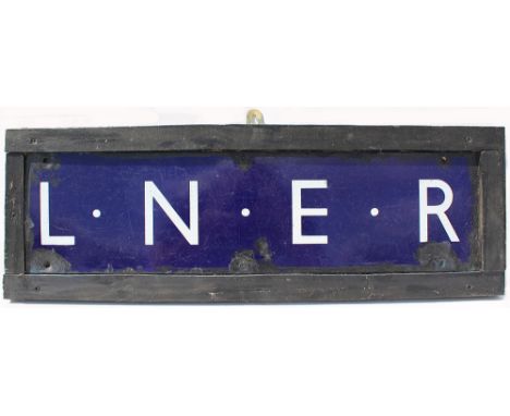 Enamel LNER Poster Board in frame has been repaired. Measuring 24.25in x 8in.
