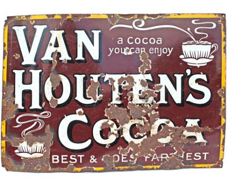 Enamel Sign VAN HOUTEN'S COCOA measures 30in x 21in.