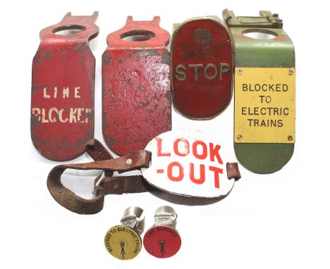 Signal Box Lever Collars, quantity 5 standard lever to include: Blocked To Electric Trains; Line Blocked; STOP; unmarked. The