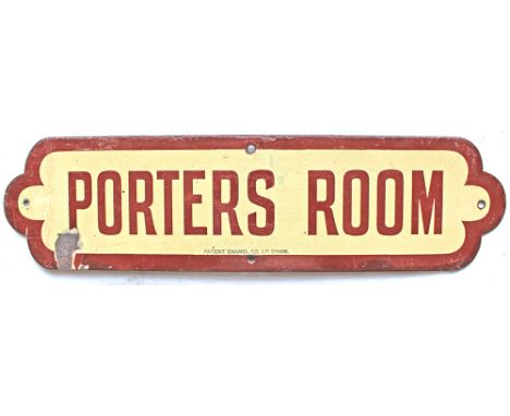 NER enamel Doorplate PORTERS ROOM. Brown on cream ground, thicker border style, manufactured by Patent Enamel Co Ltd Birmingh