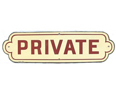 NER enamel Doorplate PRIVATE. Brown on cream ground thin border style, no manufacturers name visible. Measuring 20.25in x 5.5