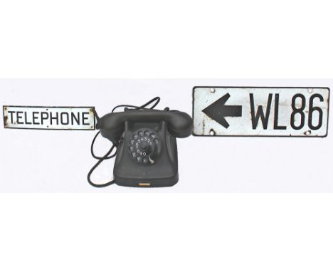 A bakelite Dial Telephone together with an enamel sign TELEPHONE and an enamel Signal Identification No WL86, possibly ex Wal