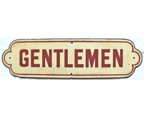 NER enamel Doorplate GENTLEMEN. Brown on cream ground thin border style, no manufacturers name visible. Measuring 20.25in x 5