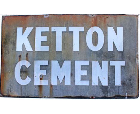 Enamel Sign KETTON CEMENT measuring 60in x 36in. White on blue ground, much faded.