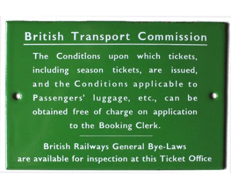 British Transport Commission, Southern light green enamel sign Conditions upon which tickets etc…. Measures 6in x 4in and is 