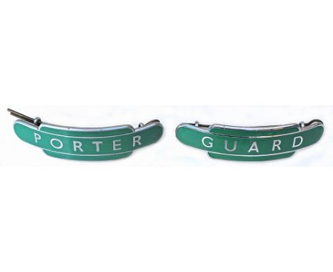 BR(S) enamel, nickel totem  Capbadges quantity 2, PORTER and  GUARD. Manufactured  by JR Gaunt London. Both in mint condition