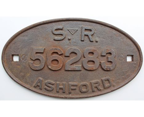 SR oval Wagon Plate Ashford 56283. SER triangle cast within the S and the R. Unrestored measuring 13.5in x 7.5in.