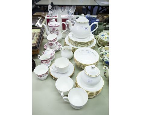 ELIZABETHIAN WHITE FINE BONE CHINA PART DINNER AND TEA SERVICE FOR EIGHT PERSONS, WITH GILT EDGES, 41 PIECES AND A BONE CHINA