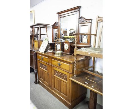 VICTORIAN CARVED WALNUTWOOD SIDEBOARD, WITH RAISED MIRROR BACK (PLUS DETACHED PEDIMENT) 