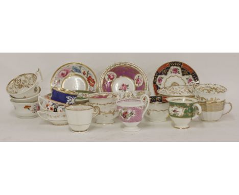 Two tea cups and saucers, with kidney shape handles by Spode & Rathbone, four cups and saucers with 'figure 7' handles to inc