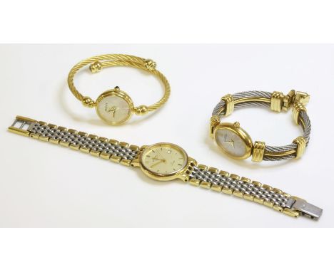 A ladies bi-colour Michel Herbelin quartz bracelet watch, a ladies gold plated Gucci bangle watch 2700-2-L, and a ladies bi-c