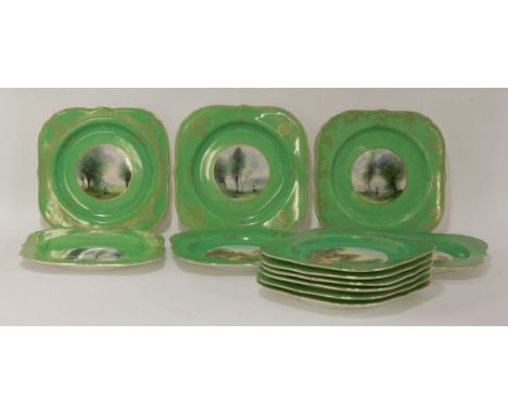 A set of twelve Royal Worcester plates, painted with scenes after Corot by G Evans, date code for 1931 (12)