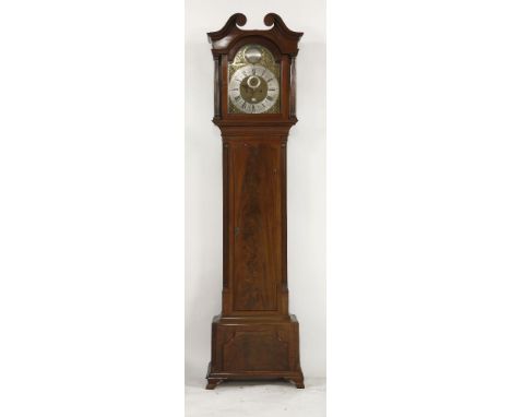 A George III mahogany cased longcase clock, by James Rousseau, London, the eight day movement striking on a bell, with an arc