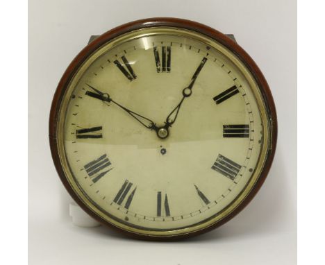 A 19th century mahogany wall clock, the 12 inch painted dial with convex glass and single fusee movement