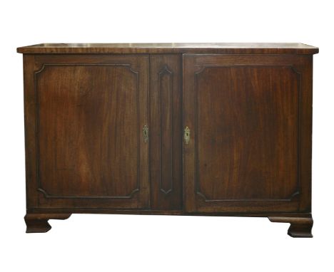 A George III mahogany side cabinet, with two panelled doors on bracket feet, 153cm wide, 102cm high