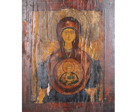 20th Century Greek School. An Icon, Oil on Panel, Unframed, 13.25" x 11", together with a portrait of a boy, by another hand,