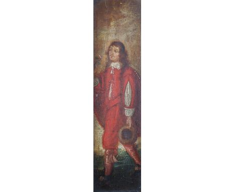 18th Century English School. Full Length Portrait of a Lady, Oil on Panel, Unframed, 11.25" x 3", and the companion piece, Po