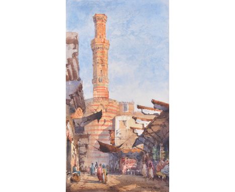 Conrad H... R... Corelli (1869-1956) British/Italian. 'Cairo', a Street Scene with Figures, Watercolour, Signed and Inscribed