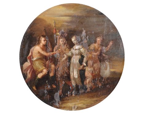19th Century Italian School. Figures in a Landscape, Oil on Panel, Unframed, 13.5" x 13".