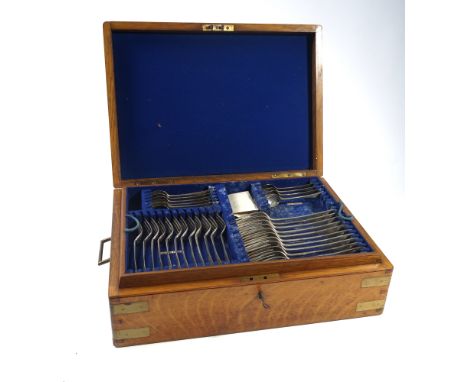 A LATE VICTORIAN SILVER PART CANTEEN OF OLD ENGLISH PATTERN TABLE FLATWAREComprising; eleven table forks London 1899, eleven 