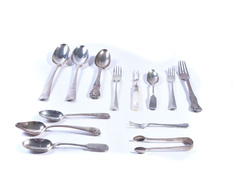 A GROUP OF SILVER FLATWARE (24)Comprising; a part set of eleven coffee spoons, Sheffield 1915, with a case to hold a set of t