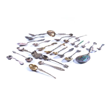 A COLLECTION OF SILVER AND FOREIGN SPOONS (47)Including a George IV fiddle pattern caddy spoon, London 1828, a preserve spoon