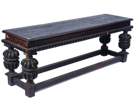 A MID-17TH CENTURY STYLE EBONISED CONSOLE TABLEWith parquetry frieze above carved baluster supports, 211cm wide; 57cm wide; 7