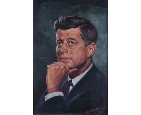 SYLVIA BATES (20TH CENTURY)Portrait of President Kennedysigned and dated 'Sylvia Bates 1967' (lower right)oil on board29 x 20