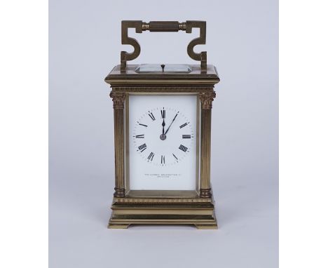 A FRENCH BRASS 'ANGLAISE RICHE' STRIKING &amp; REPEATING CARRIAGE CLOCKCirca 1900The case with shaped and fluted handle, abov
