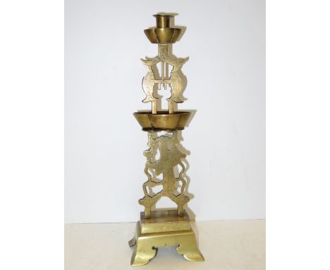 Unusual oriental brass candle stick Height 42 cm 