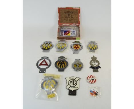 Collection Of Car Badges Comprising Kelab MG Malaysia, AA Badges N19943, 7B38219, One Marked Singapore, One Marked Malaysia, 