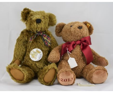 Steiff - Handmade Teddy Bear. 14.5 Inches Tall with Steiff Label + One Other Teddy Bear. Both Bears In Good Condition. 