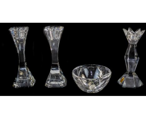 Villeroy and Boch Pair of Fine Cut Crystal Cocktail Club Candlesticks, Signed to Bases. Each Stands 6.25 Inches High, Mint Co