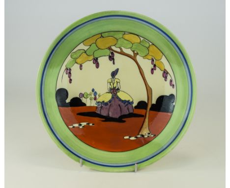 Clarice Cliff Hand Painted Cabinet Plate ' Idyll ' Crimolene Lady. c.1933. 9 Inches Diameter, Restoration to Centre of Plate,