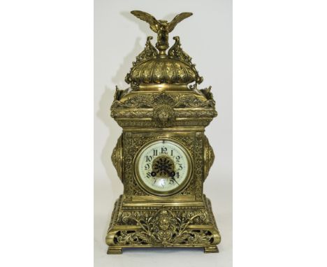 Samuel Marti French Late 19th Century Impressive Gilt Metal Mantle Clock. c.1870 - 1880. Runs for 8 Days, Strikes The Hours a