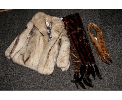 Blue Fox Fur Ladies Jacket fully lined. Together with mink tie & mink marmoot scarf.