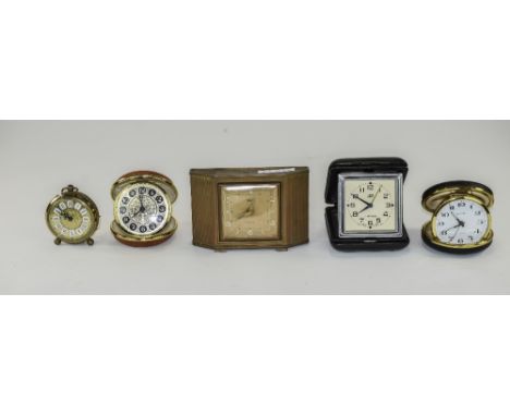 Collection Of Alarm Clocks, 5 in Total. Including Beatall, Travel Alarm Clock in Black Case Made in USSR by Vega, Travel Alar