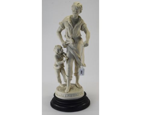 A Large 20th Century Resin Figure of a Blacksmith with Hammer In Right Hand and a Young Boy. Raised on a Stepped Circular Pli