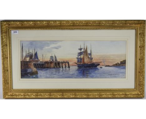 R. Warren Vernon Painter and Etcher Exhib 1882-1908 Evening, Ilfracome, Devon - Watercolour. Signed, Mounted and Framed Behin