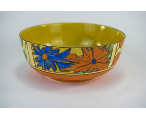 Clarice Cliff Hand Painted Large Footed Havre Bowl, Fantasque Range ' Umbrellas and Rain ' Pattern. Date 1929. 4 Inches High,