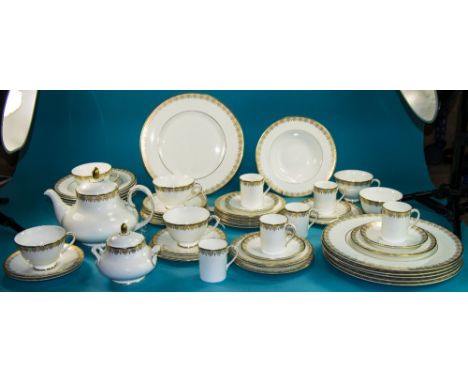 Royal Doulton Fine Bone China ( 62 ) Piece Dinner, Tea and Coffee Service ' Gold Lace ' Pattern H.4989. Comprises 6 Large Din