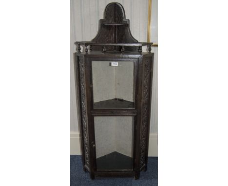 Oak Carved Corner Unit Gallery Top With Shelf, 2 Glazed Front Doors, Carved Sides, Height 48 Inches, 90x12 Inches Deep