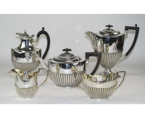 A Top Quality Antique 5 Piece Silver Plated Demi - Fluted Tea and Coffee Service. c.1894. Makers James Lewis and Sons, Silver